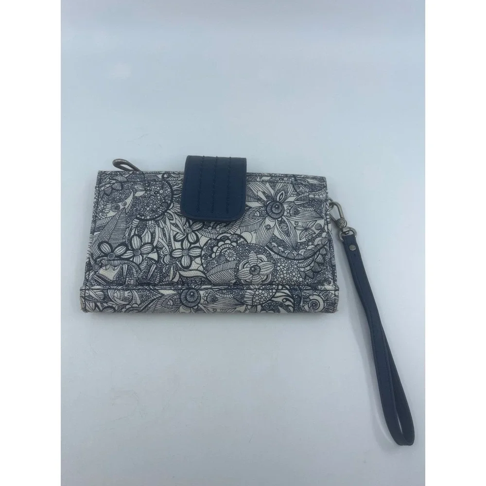 Sakroots Navy Blue Floral Mandala Coated Canvas Wristlet Wallet Organizer